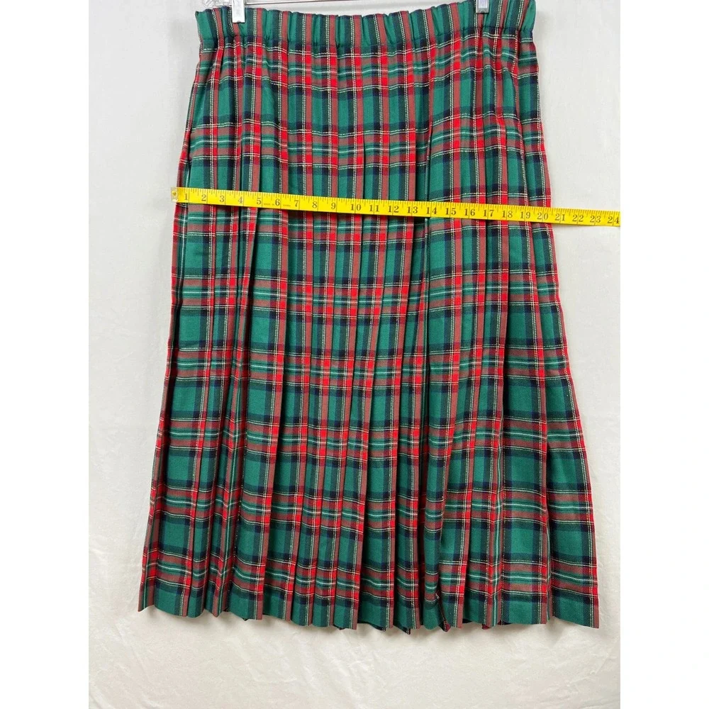 Marisa Christina Plaid Skirt Womens L Green Red Pleated Metallic Midi Vintage